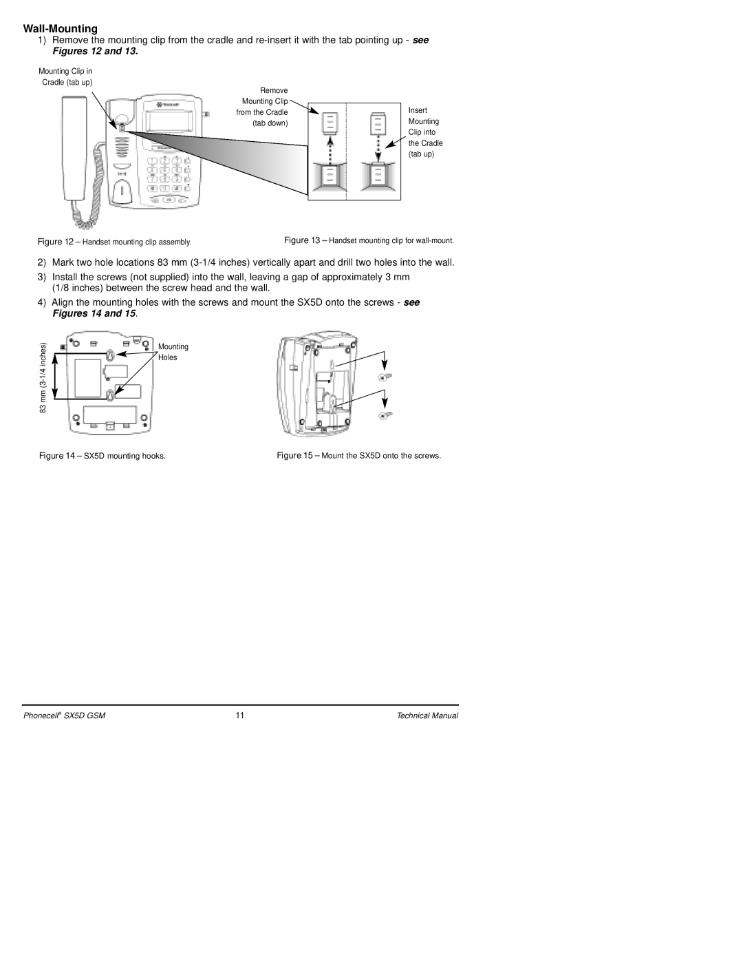 Telular SX5D GSM technical manual Wall-Mounting, SX5D mounting hooks 