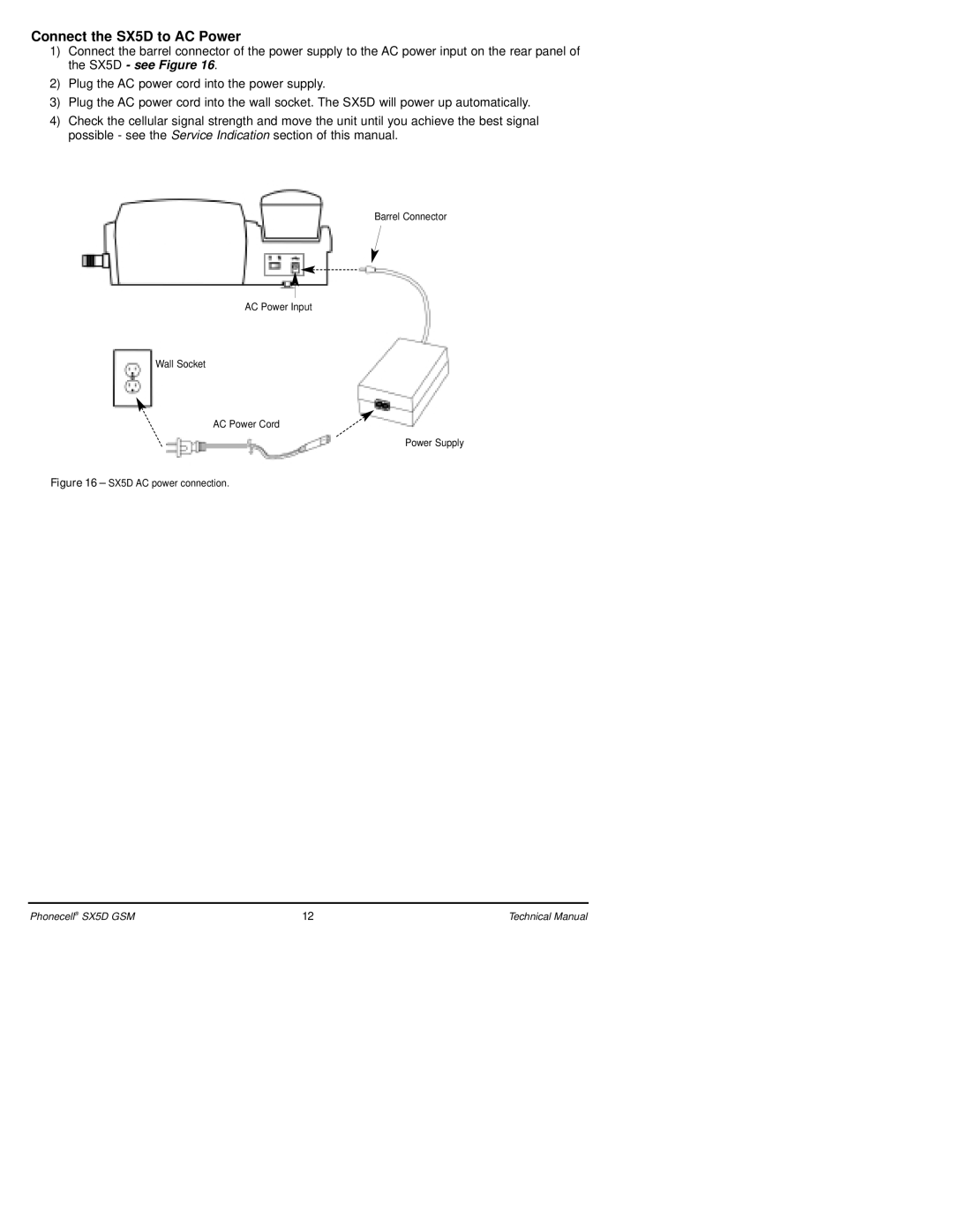 Telular SX5D GSM technical manual Connect the SX5D to AC Power, SX5D AC power connection 