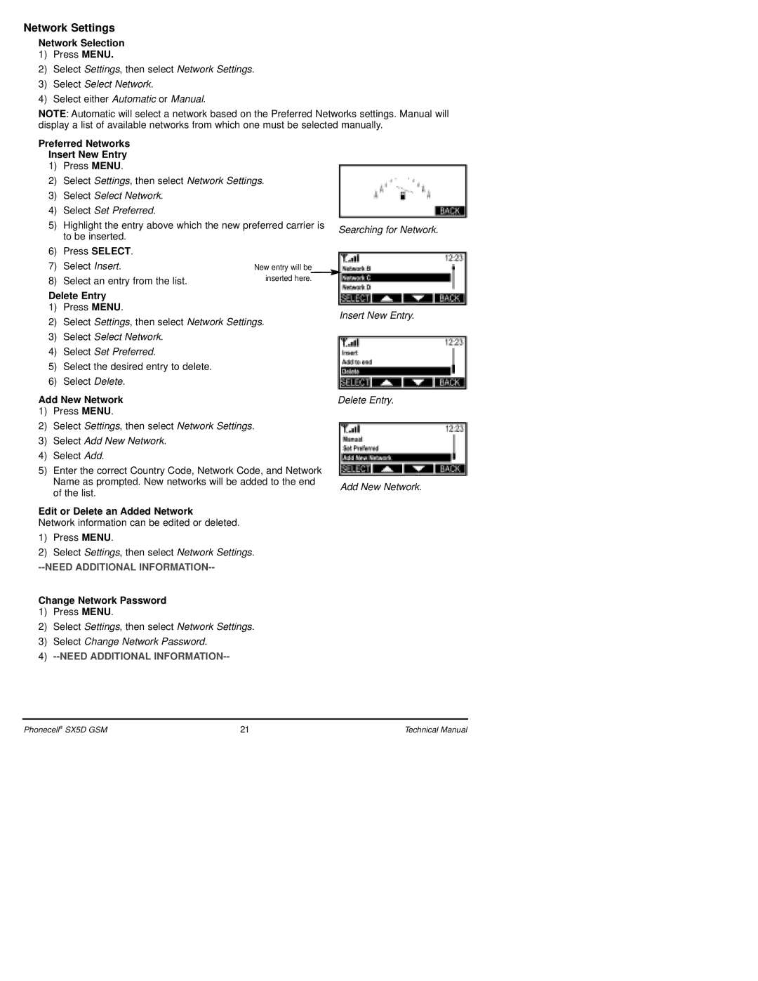 Telular SX5D GSM technical manual Network Settings 