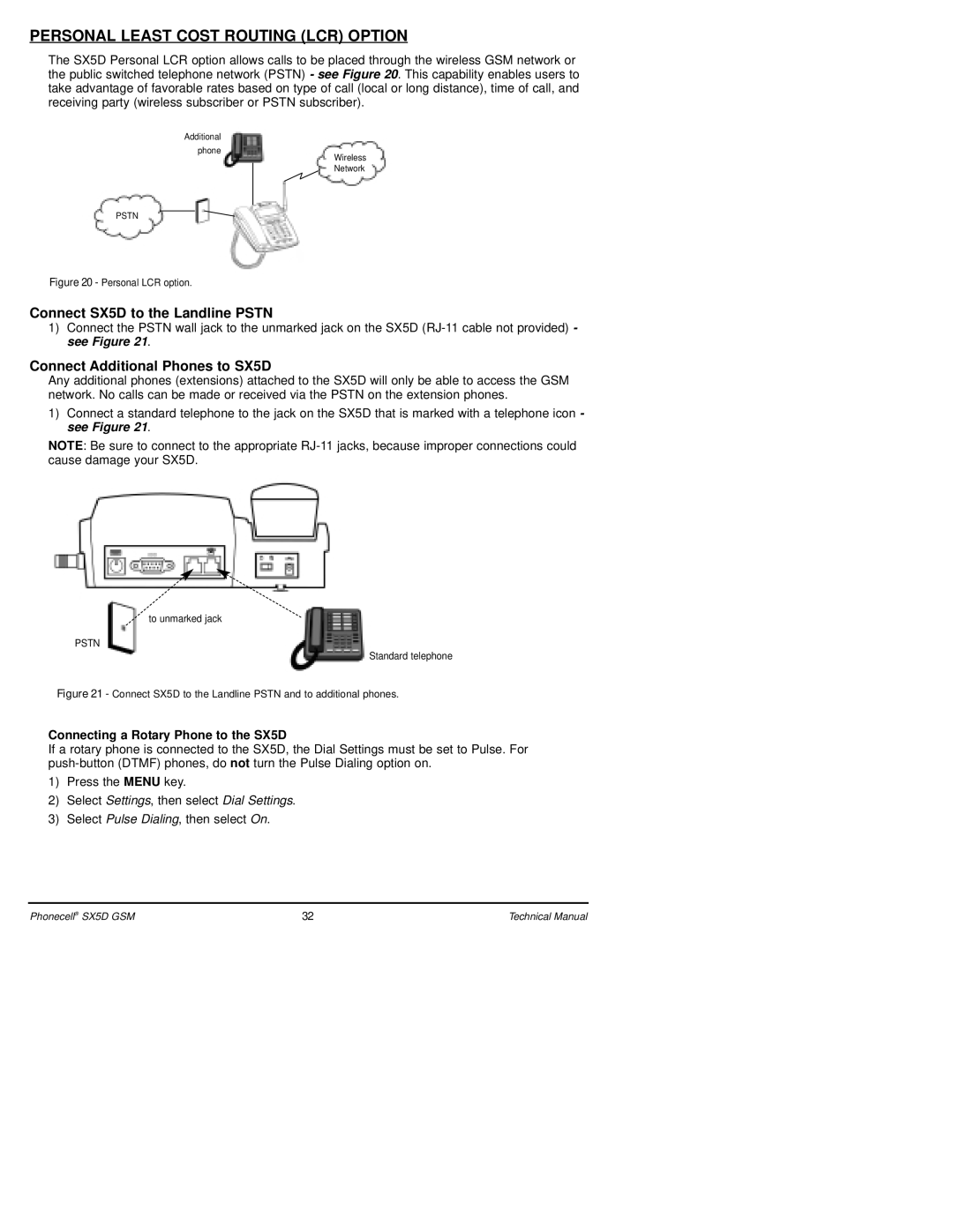 Telular SX5D GSM technical manual Personal Least Cost Routing LCR Option, Connect SX5D to the Landline Pstn 