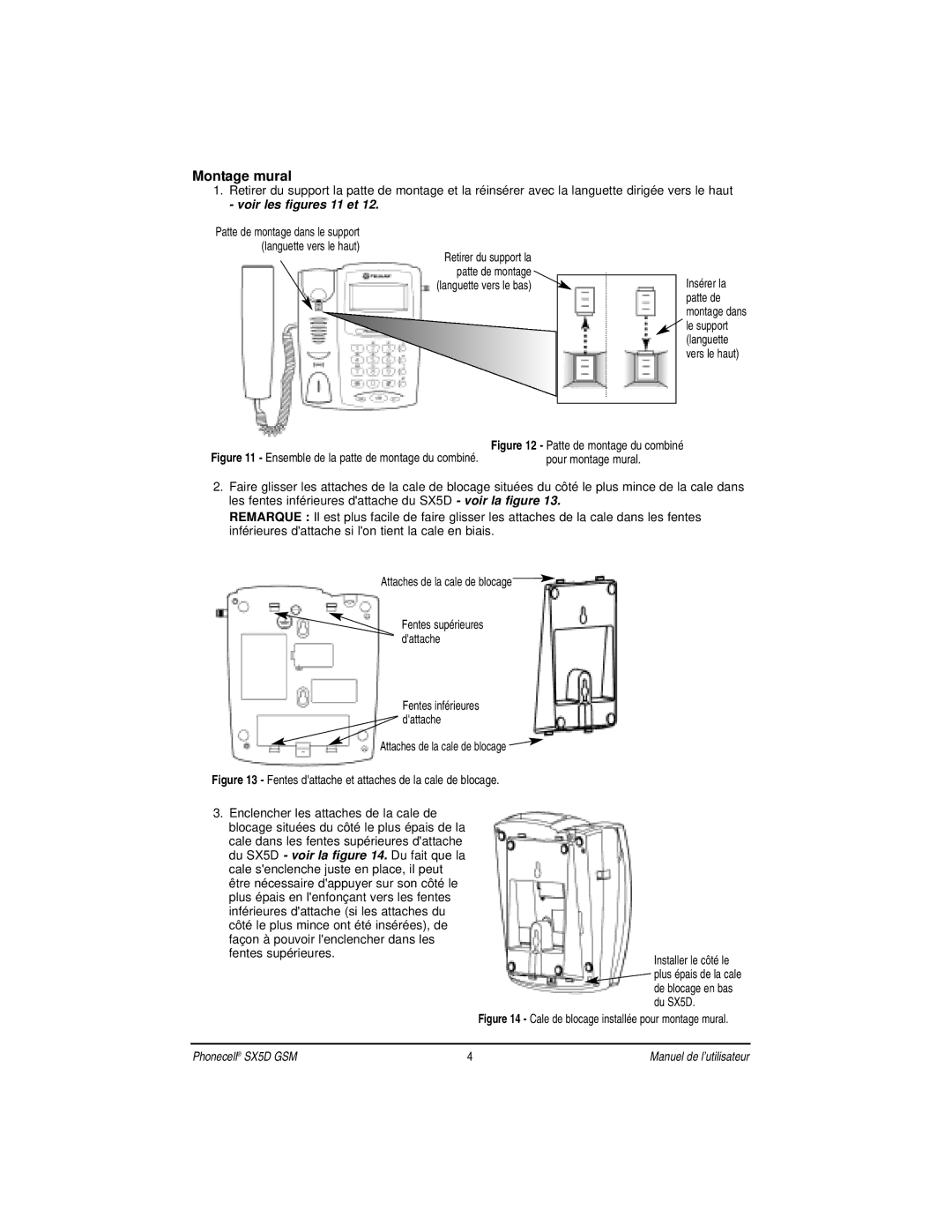 Telular SX5D manual Montage mural, Pour montage mural 