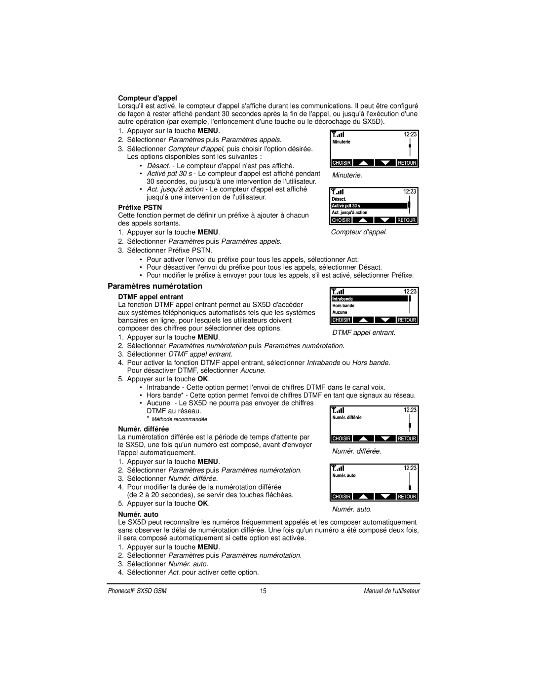Telular SX5D manual Paramètres numérotation 