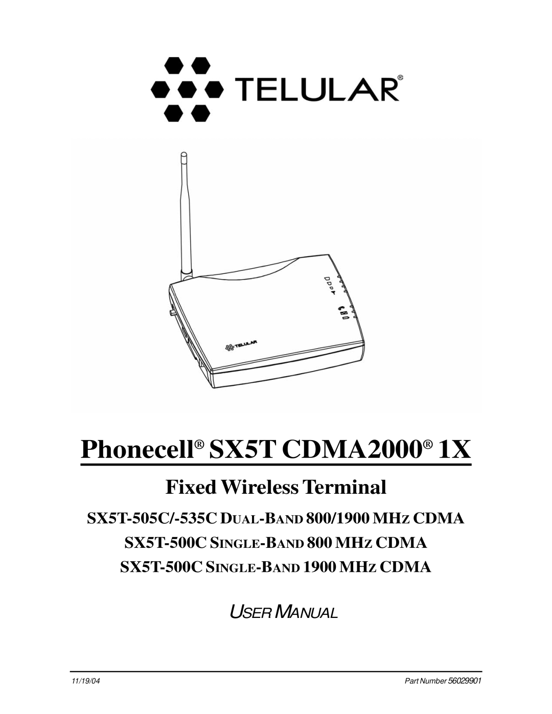 Telular CDMA SX5T-500C, SX5T CDMA2000, SX5T-505C, SX5T-535C, SX5T-500C user manual Phonecell SX5T CDMA2000 