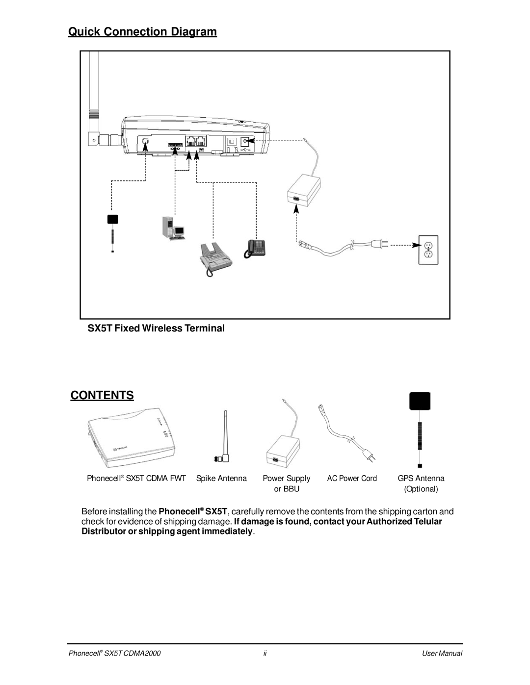 Telular SX5T CDMA2000, SX5T-505C, SX5T-535C, SX5T-500C, CDMA SX5T-500C user manual Contents 