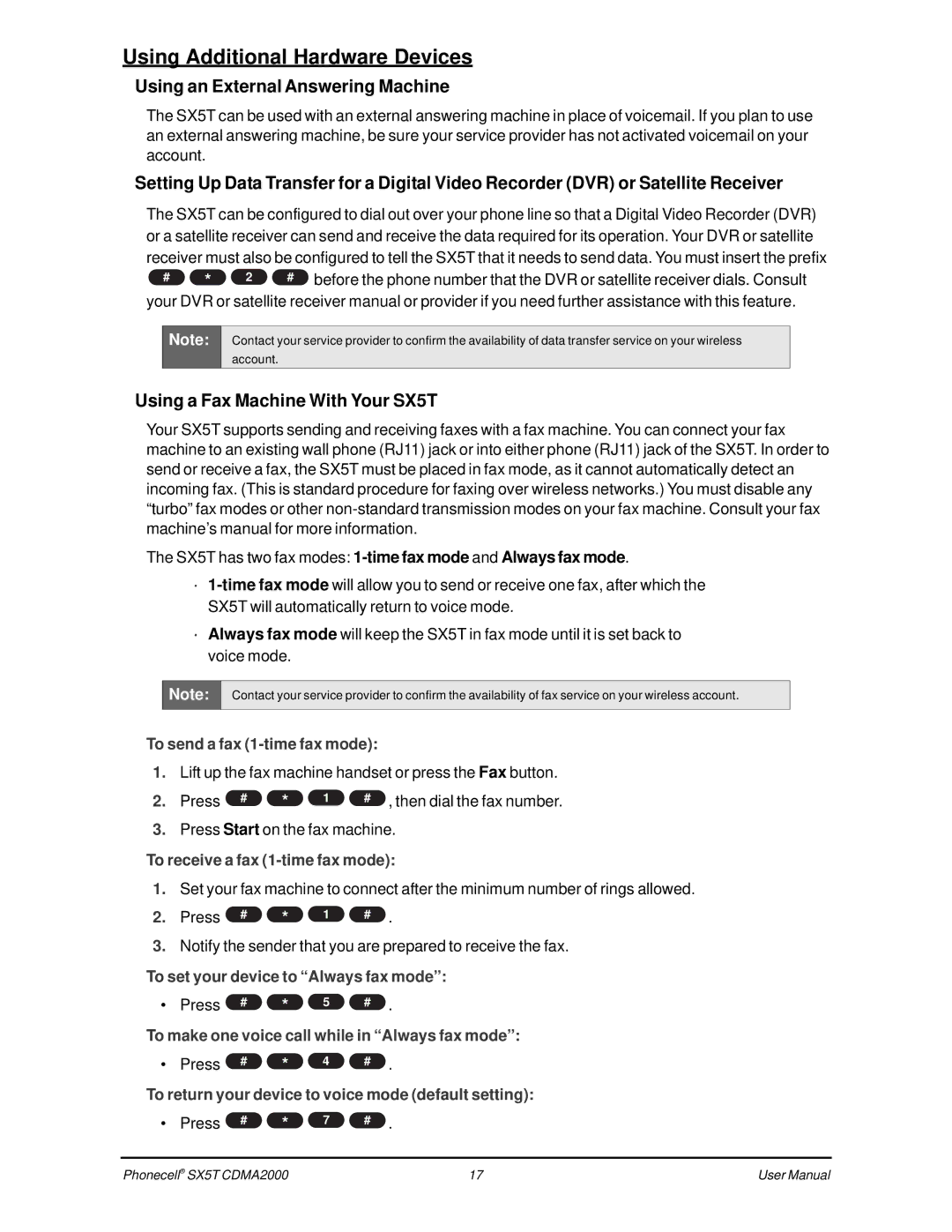 Telular SX5T CDMA, CDMA SX5T-500C user manual Using Additional Hardware Devices, Using an External Answering Machine 