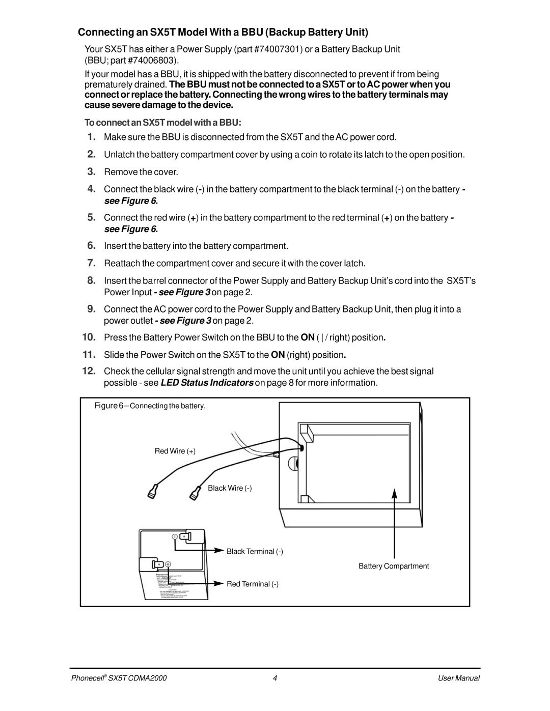 Telular SX5T CDMA2000, SX5T-505C, SX5T-535C, SX5T-500C user manual Connecting an SX5T Model With a BBU Backup Battery Unit 