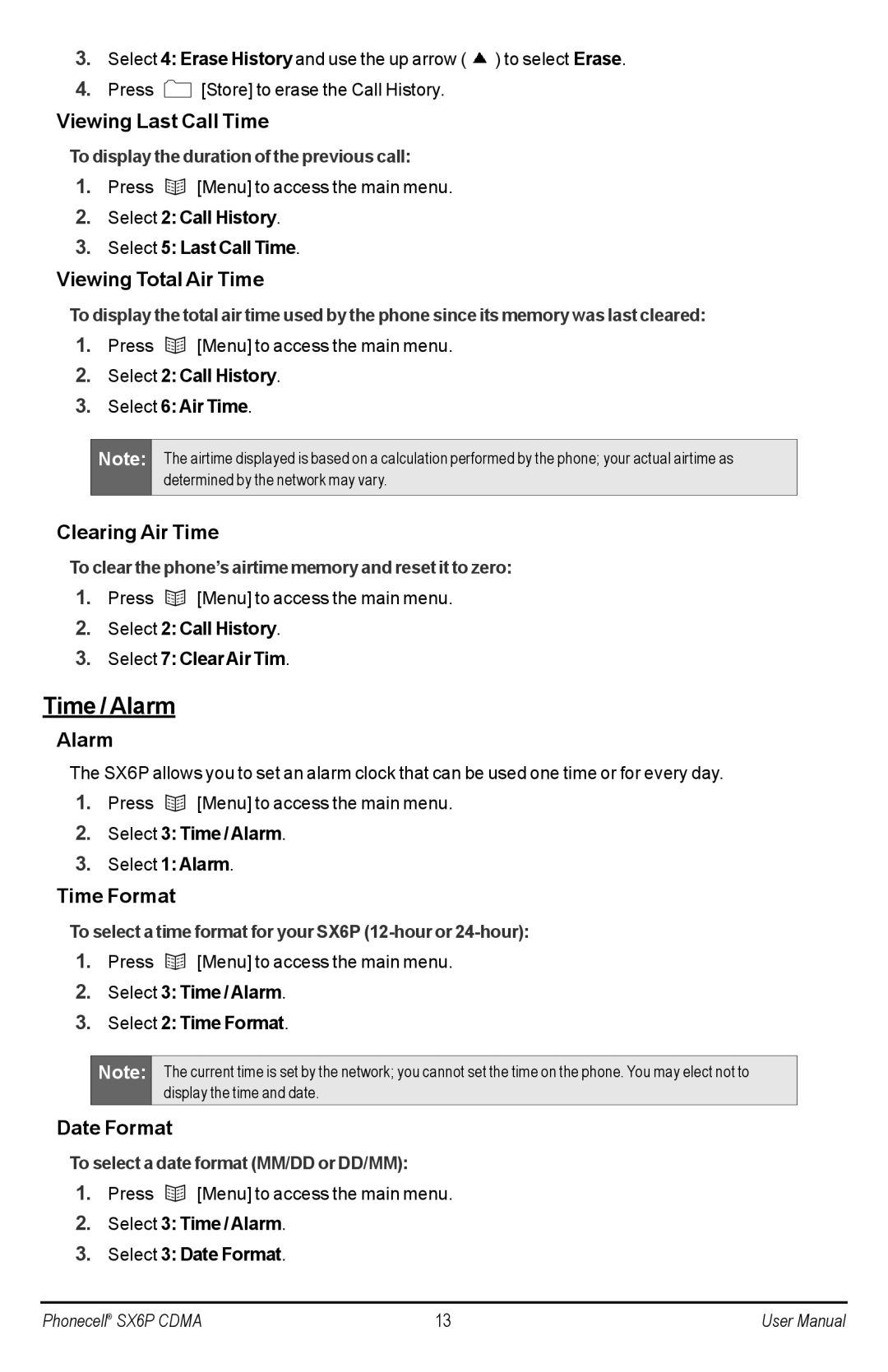 Telular SX6P-200C user manual Time / Alarm 