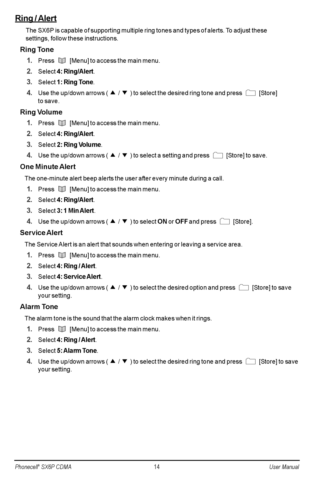 Telular SX6P-200C user manual Ring / Alert 