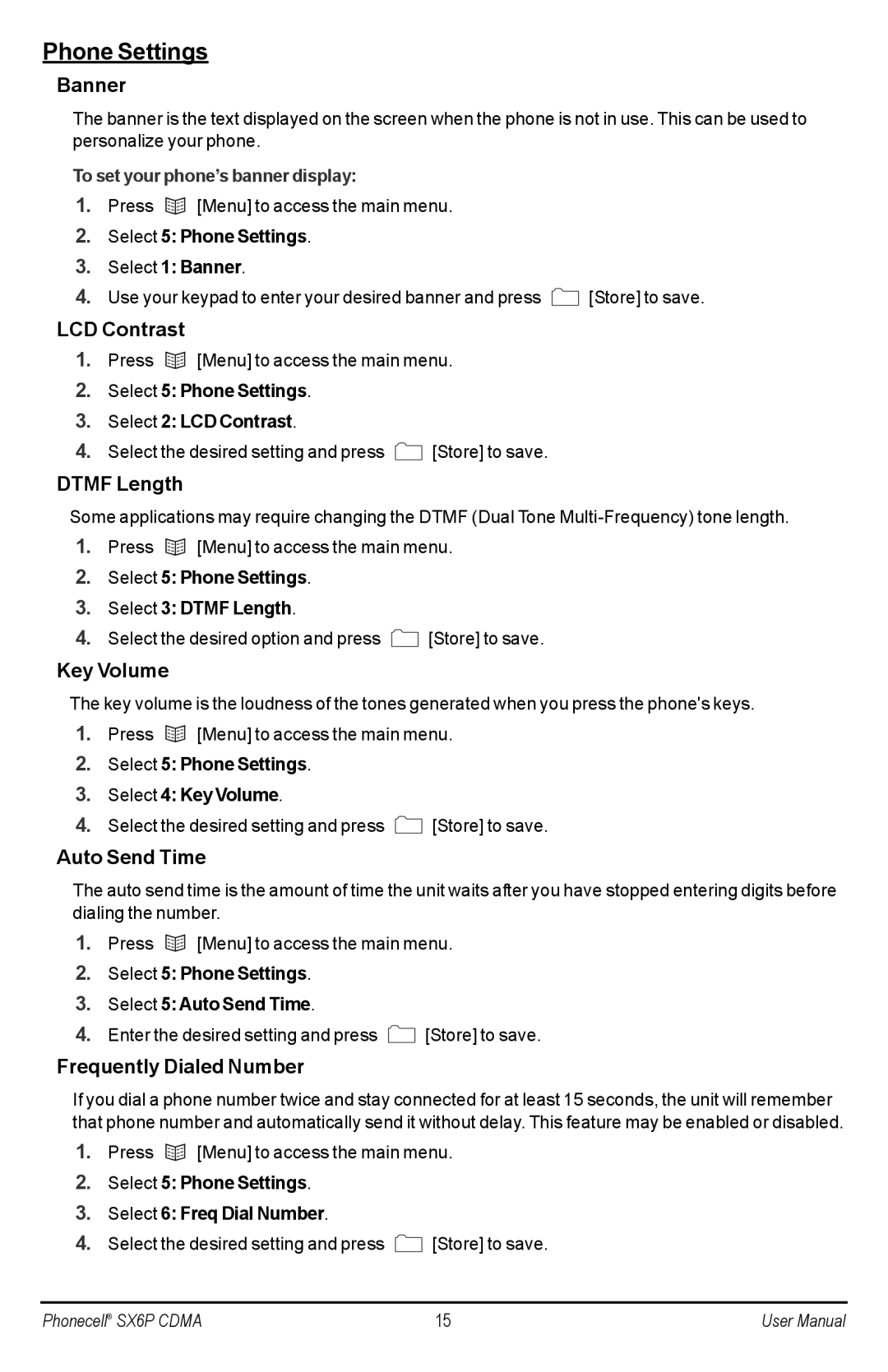 Telular SX6P-200C user manual Phone Settings 