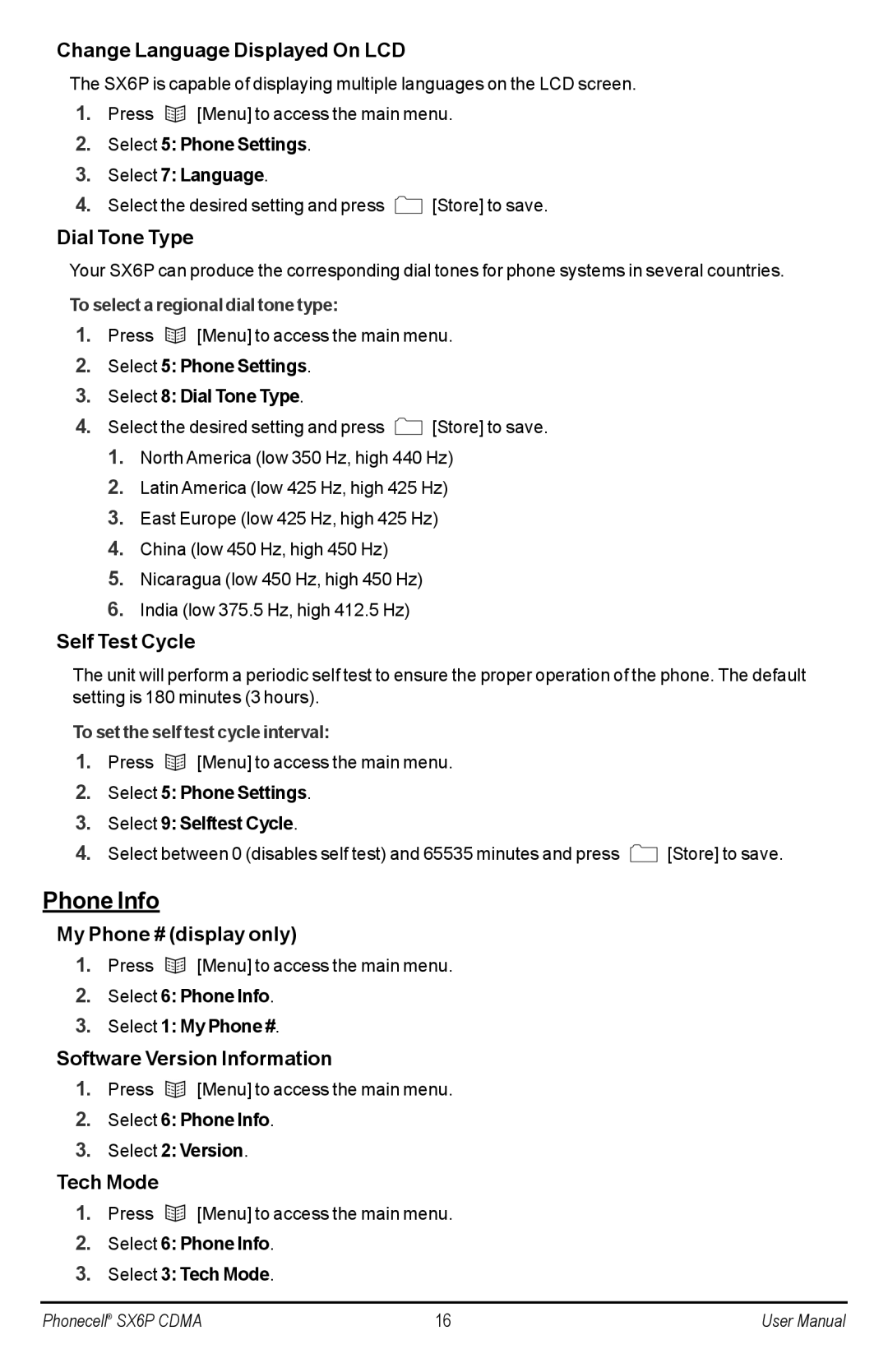 Telular SX6P-200C user manual Phone Info 