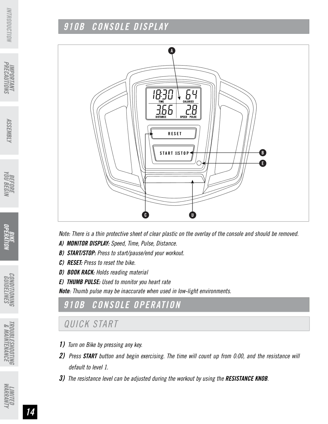 Tempo 910B 920B manual 910B Console Display, Quick Start 