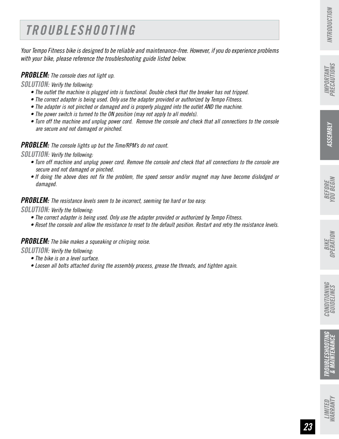 Tempo 910B 920B manual Troubleshooting 