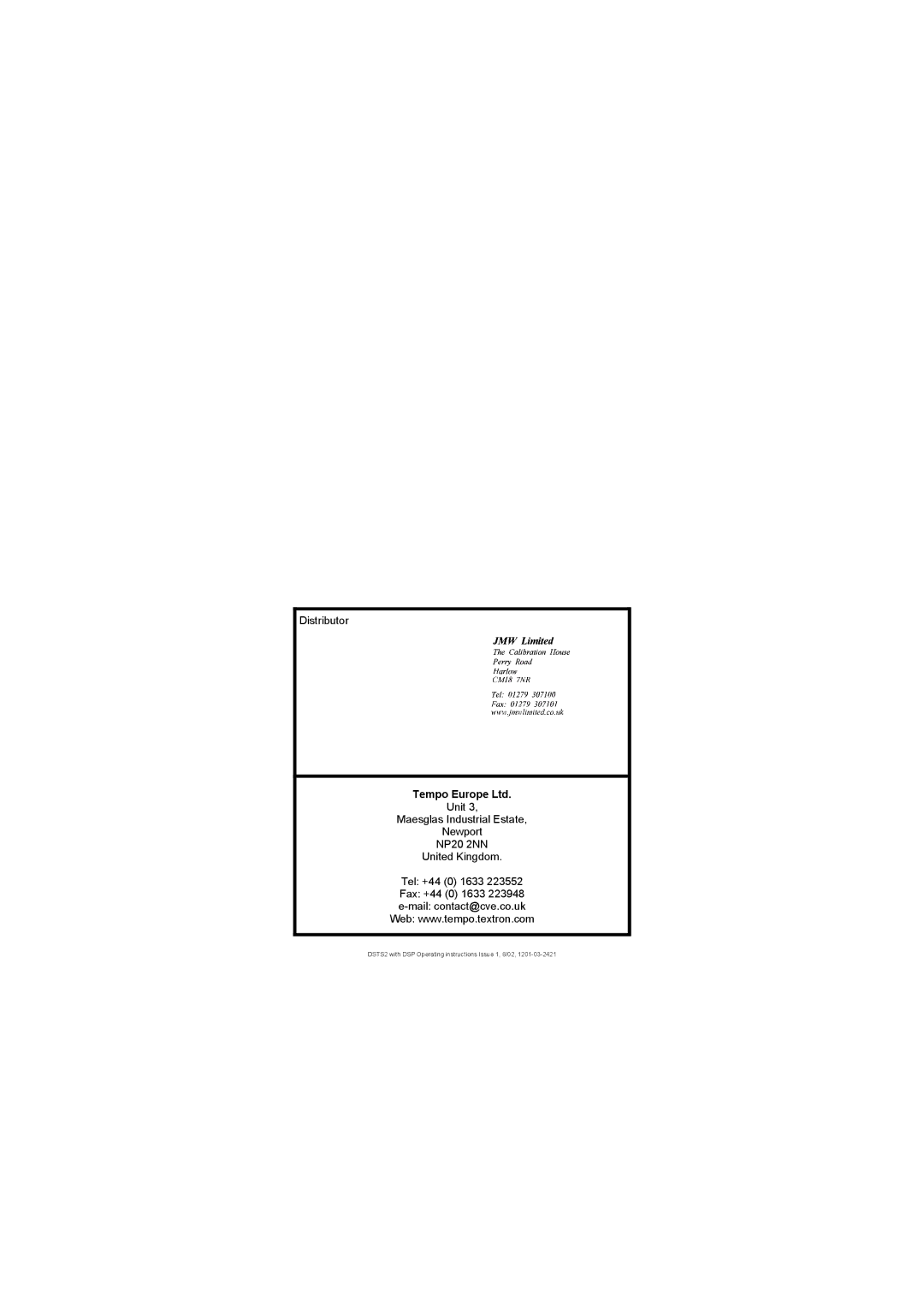 Tempo manual DSTS2 with DSP Operating instructions Issue 1, 8/02 