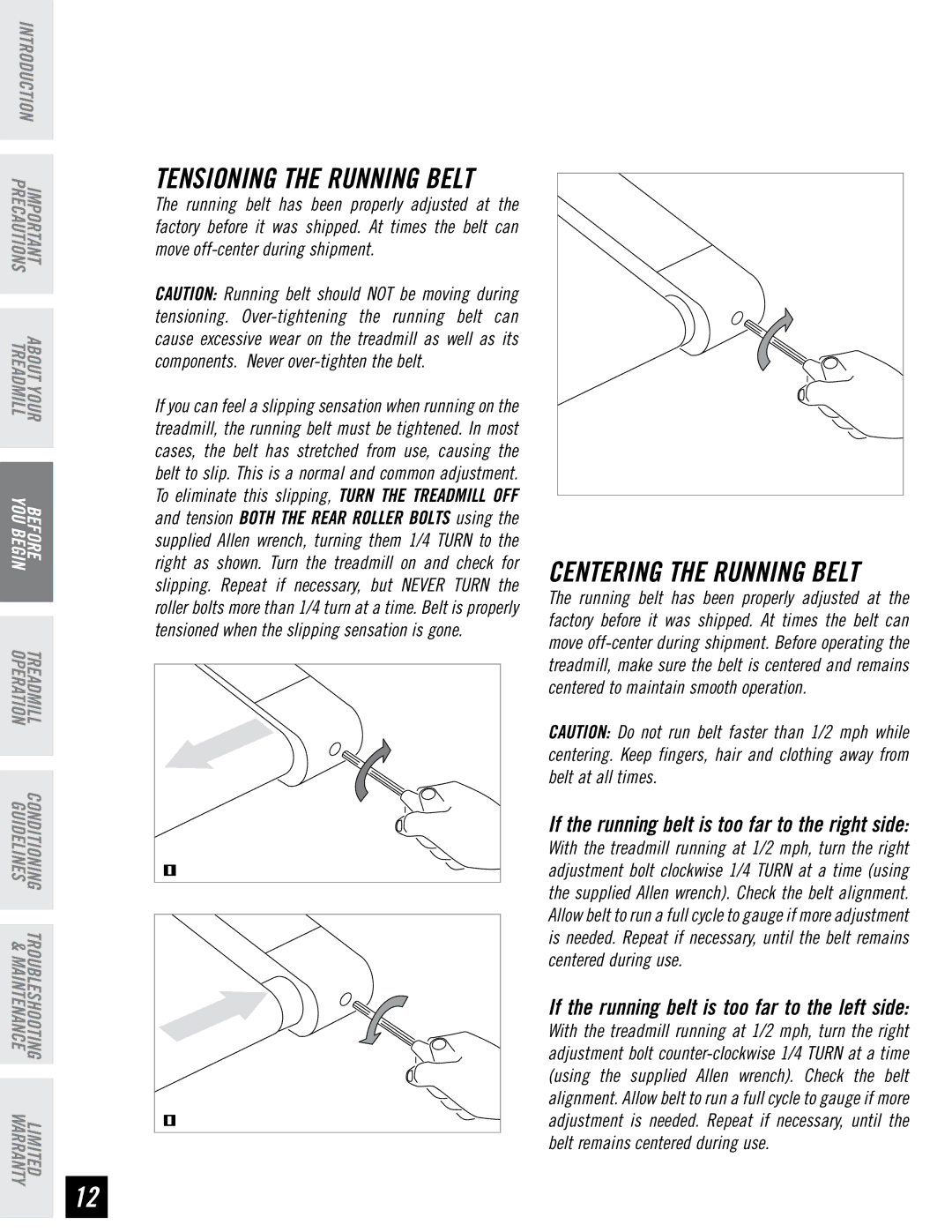 Tempo EVOLVE manual TENSIONING­THE Running Belt 