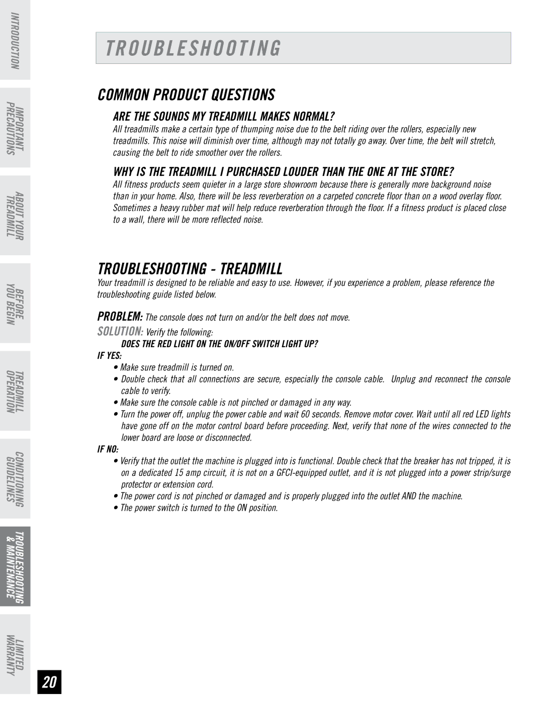 Tempo EVOLVE manual Common Product Questions, Troubleshooting Treadmill, Are the Sounds MY Treadmill Makes NORMAL? 