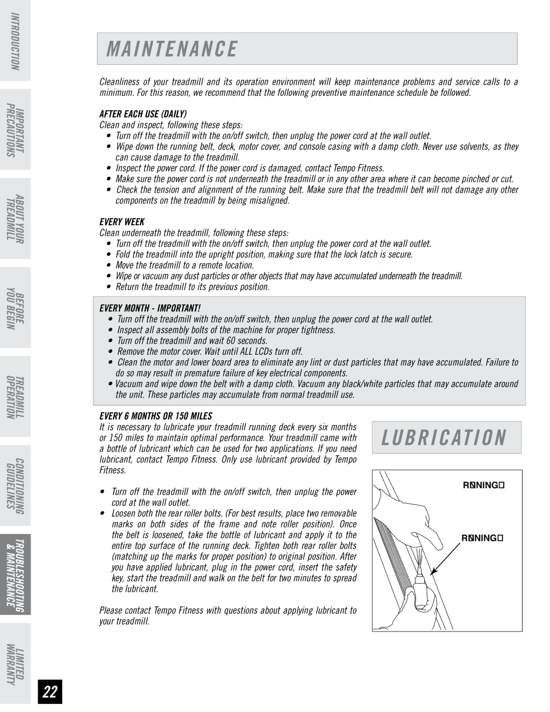 Tempo EVOLVE manual I N T E N a N C E, After Each USE Daily 