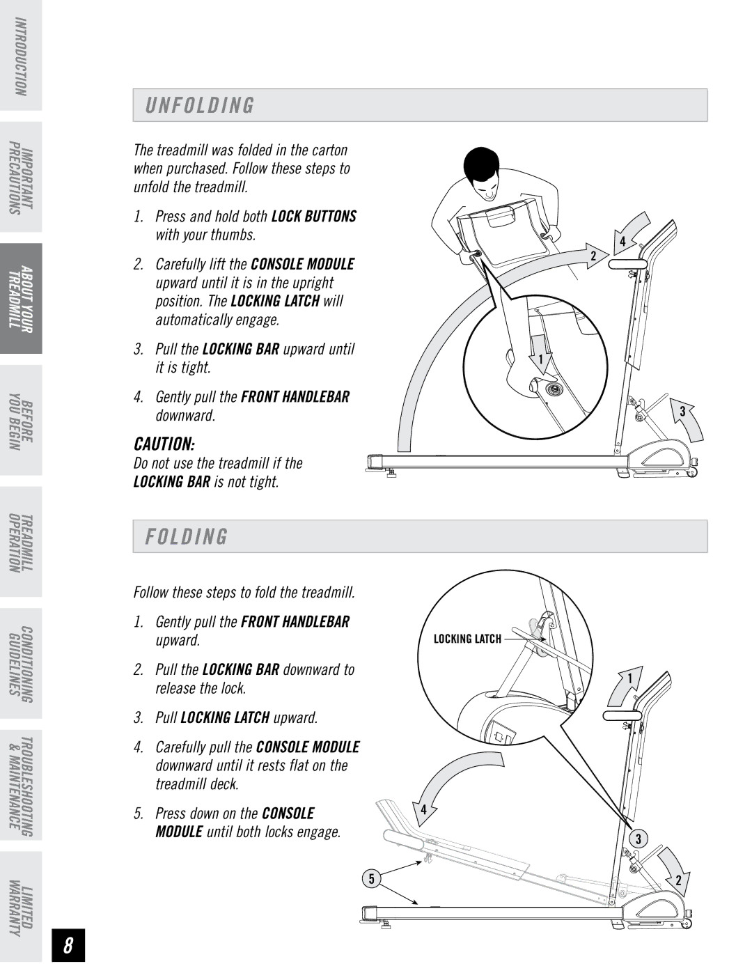 Tempo EVOLVE manual F O L D I N G, Pull the Locking bar downward to release the lock 