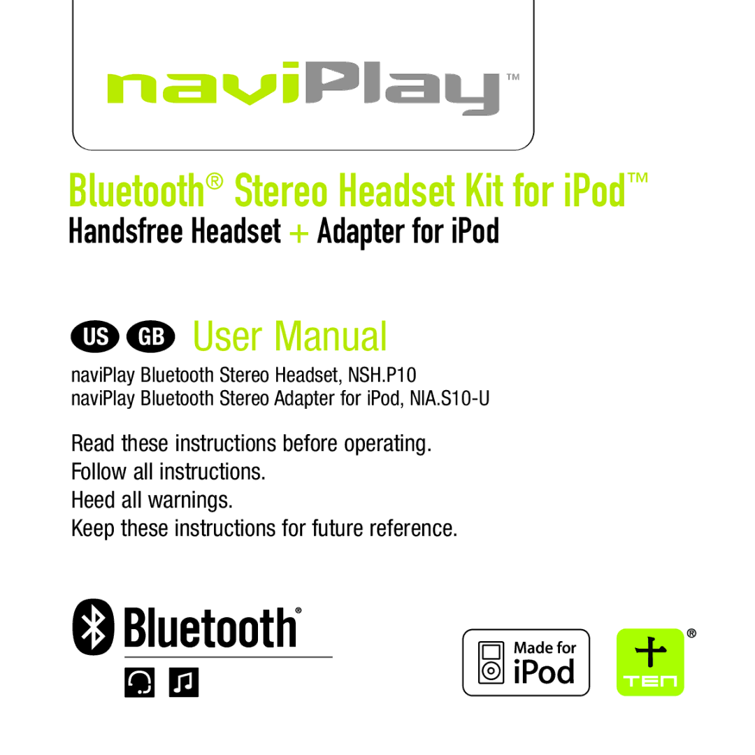 TEN Technology naviPlay Bluetooth Stereo Headset Kit for iPod manual 