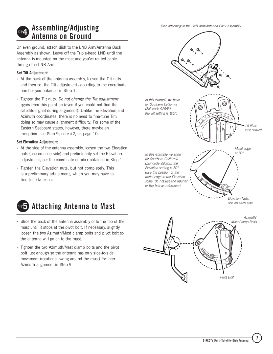 TERK Technologies 1DIRECTV Assembling/Adjusting Antenna on Ground, Attaching Antenna to Mast, Set Tilt Adjustment 