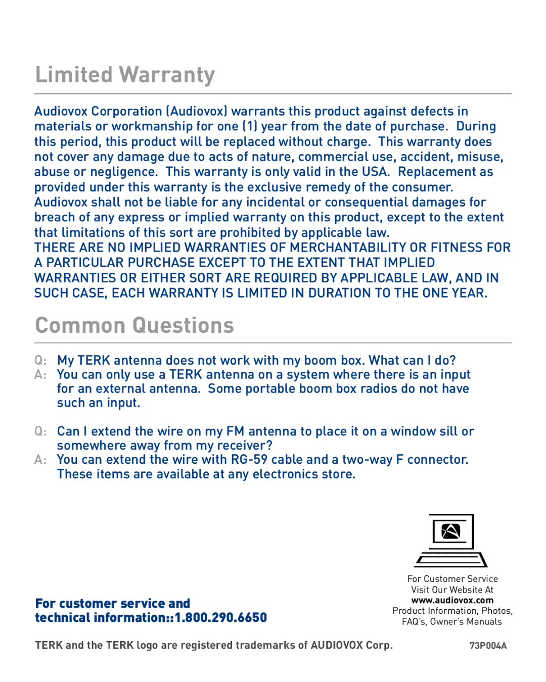 TERK Technologies Edge manual Limited Warranty 