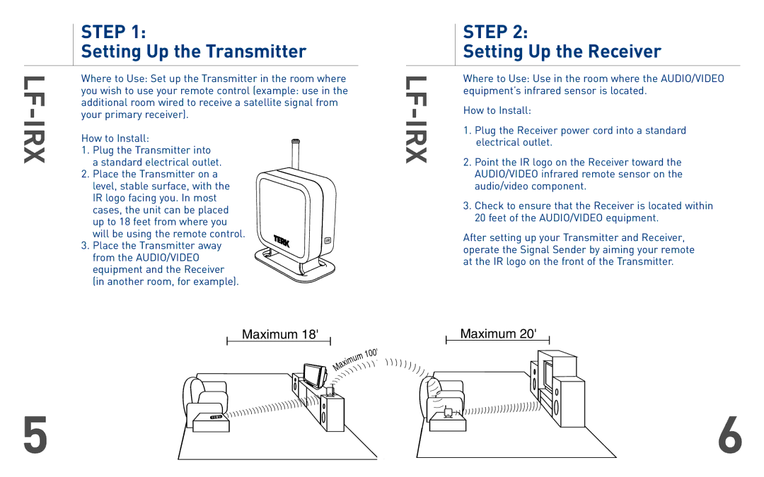 TERK Technologies LF-IRX owner manual Setting Up the Transmitter, Setting Up the Receiver 