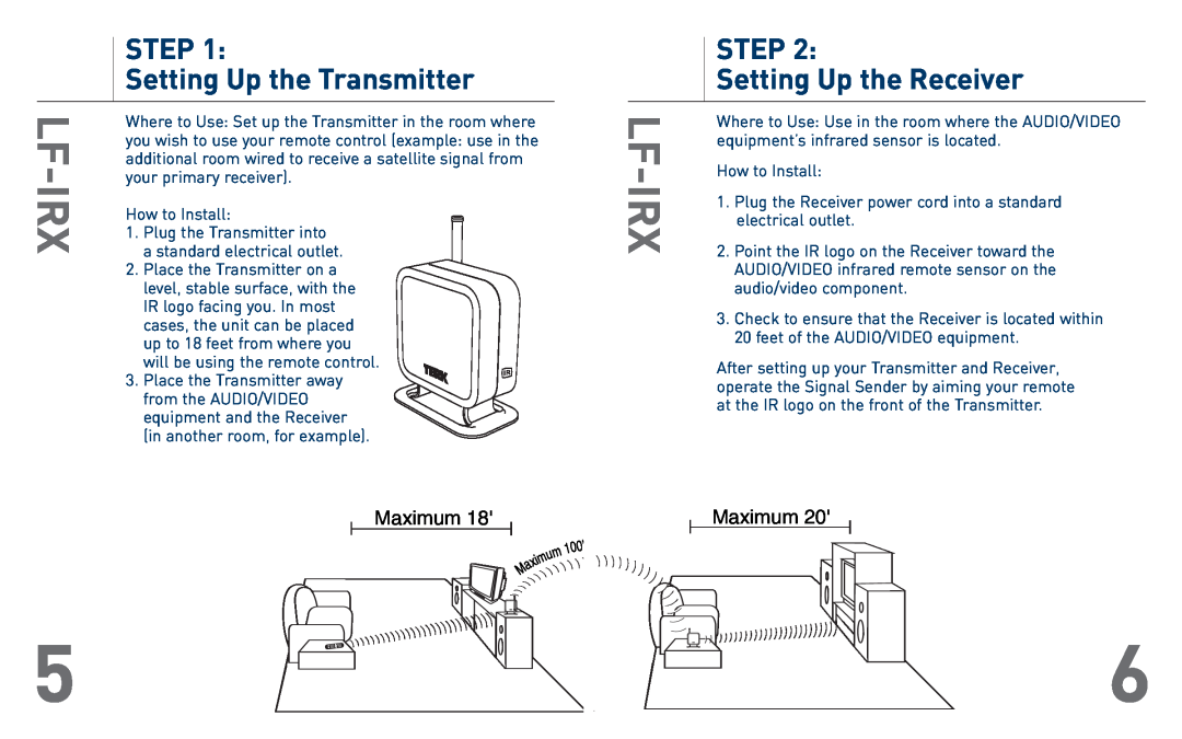 TERK Technologies LF-IRX owner manual STEP Setting Up the Transmitter, STEP Setting Up the Receiver, Lf-Irx, Maximum 