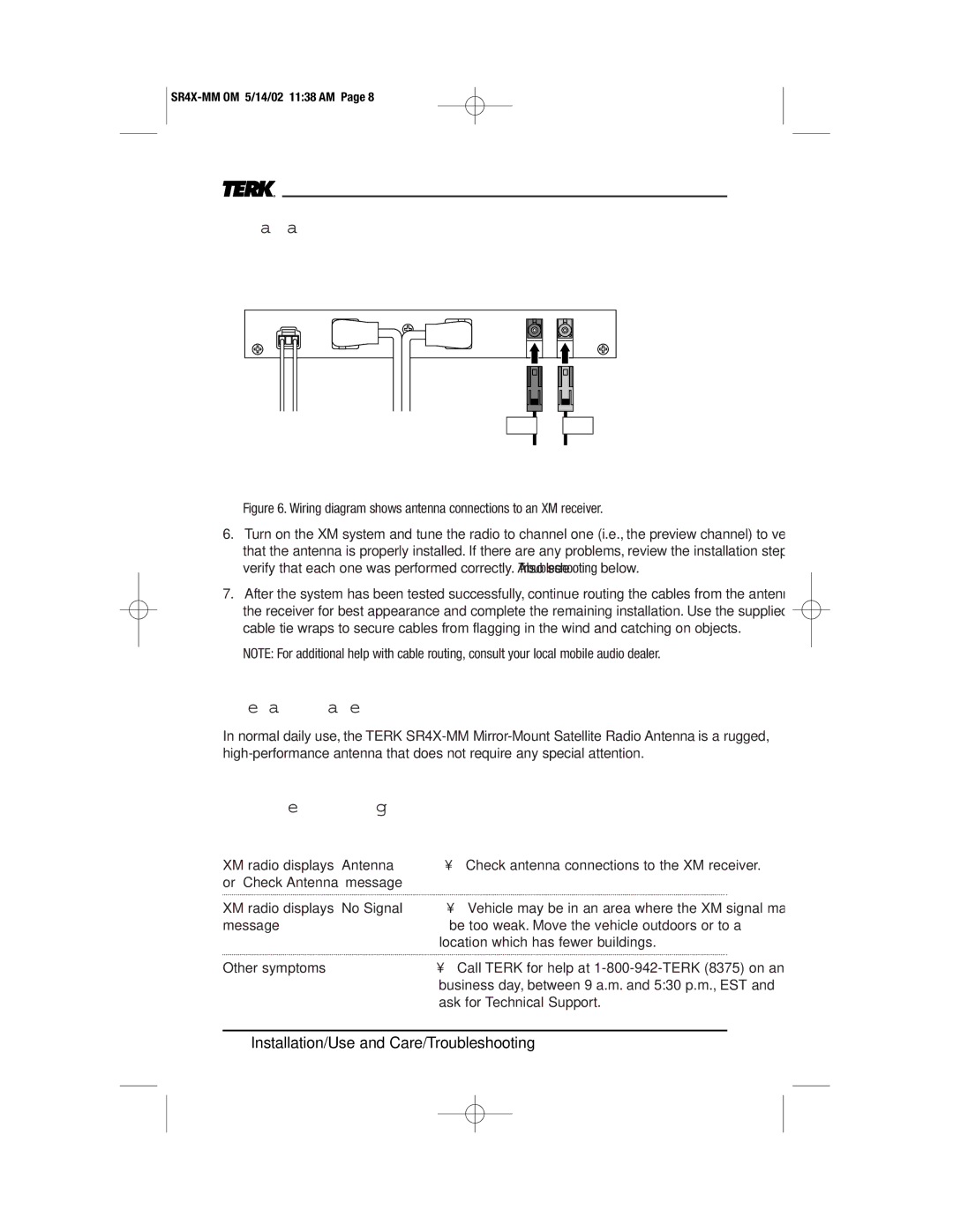 TERK Technologies MM owner manual Use and Care, Troubleshooting, Symptom Solutions 