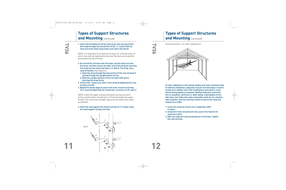 TERK Technologies TV36 owner manual Attic, Universal Mount - For attic installations 