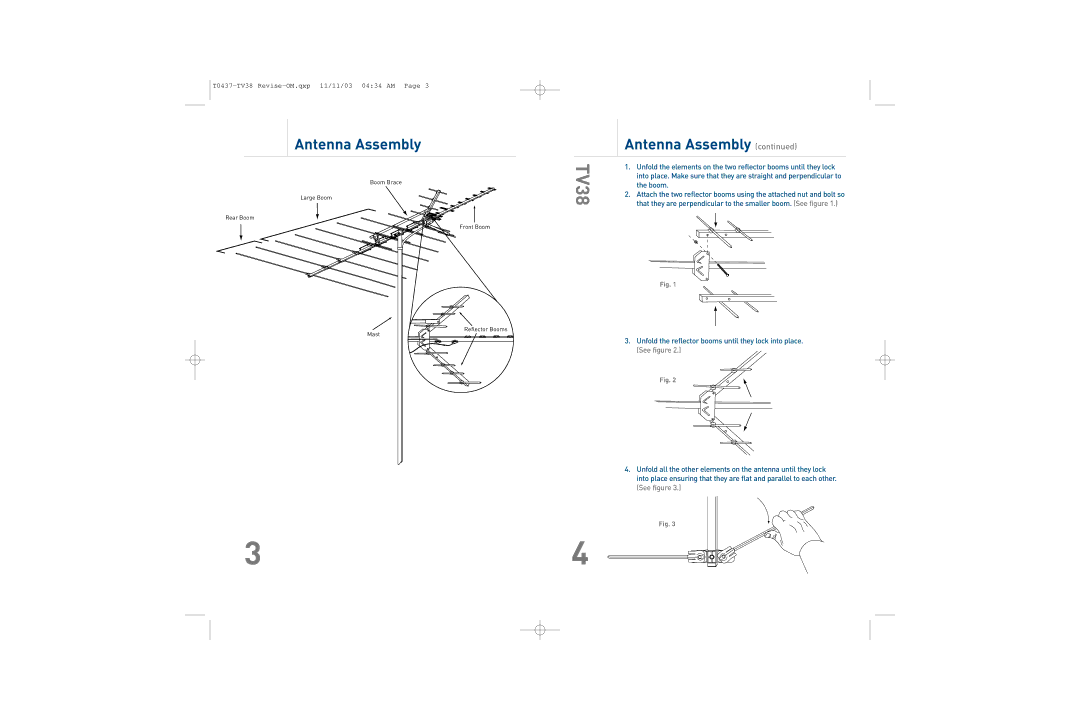 TERK Technologies TV38 HDTV owner manual TV36, Antenna Assembly 