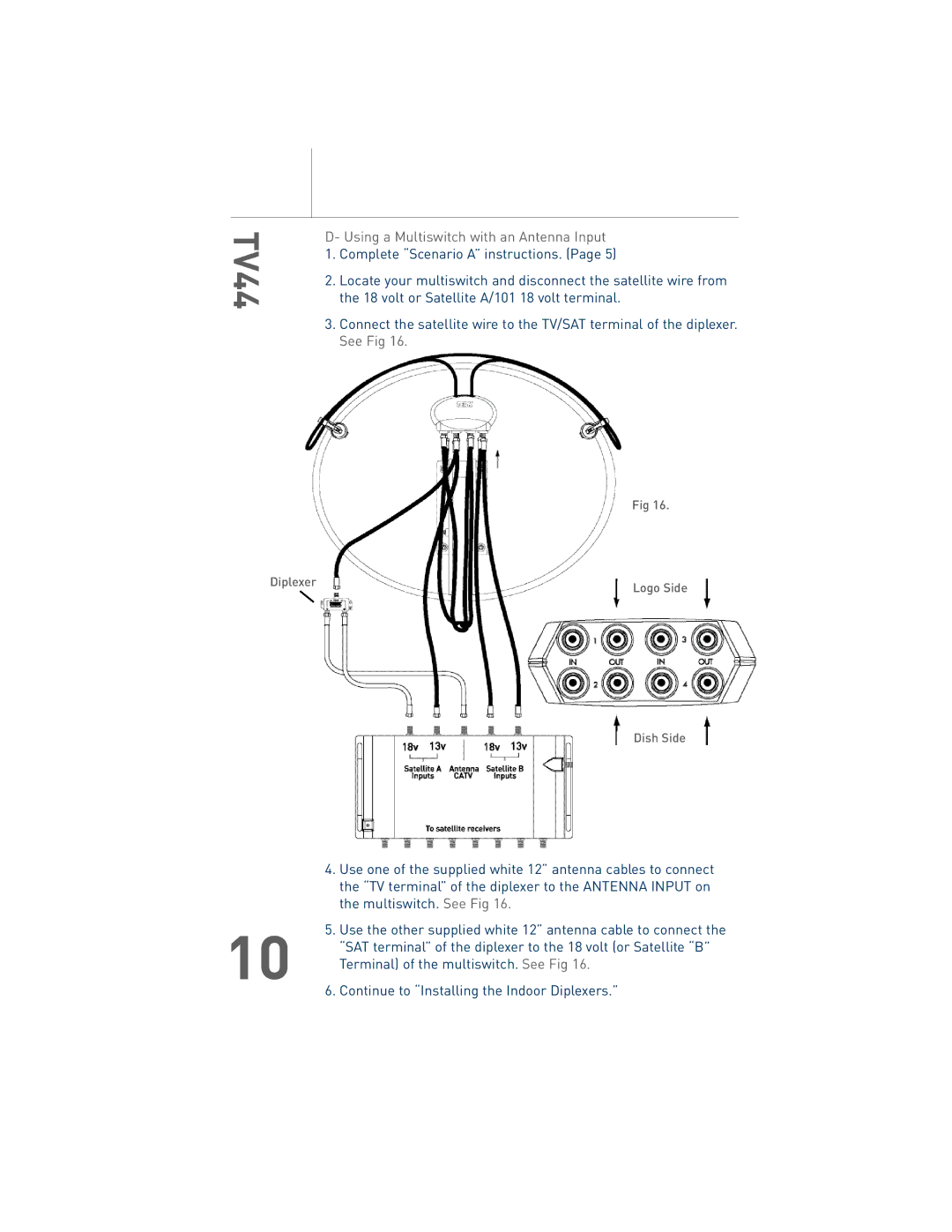 TERK Technologies TV44 manual Using a Multiswitch with an Antenna Input 