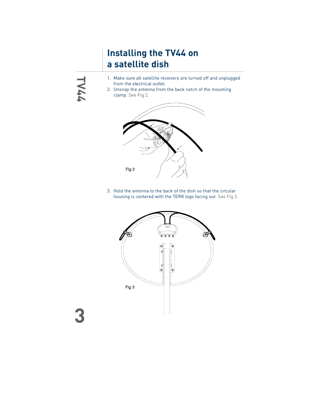 TERK Technologies manual Installing the TV44 on a satellite dish 