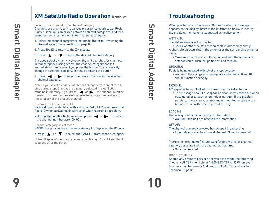 TERK Technologies XMDPIO110 Troubleshooting, Selecting the channel in the channel category, Channel category select mode 