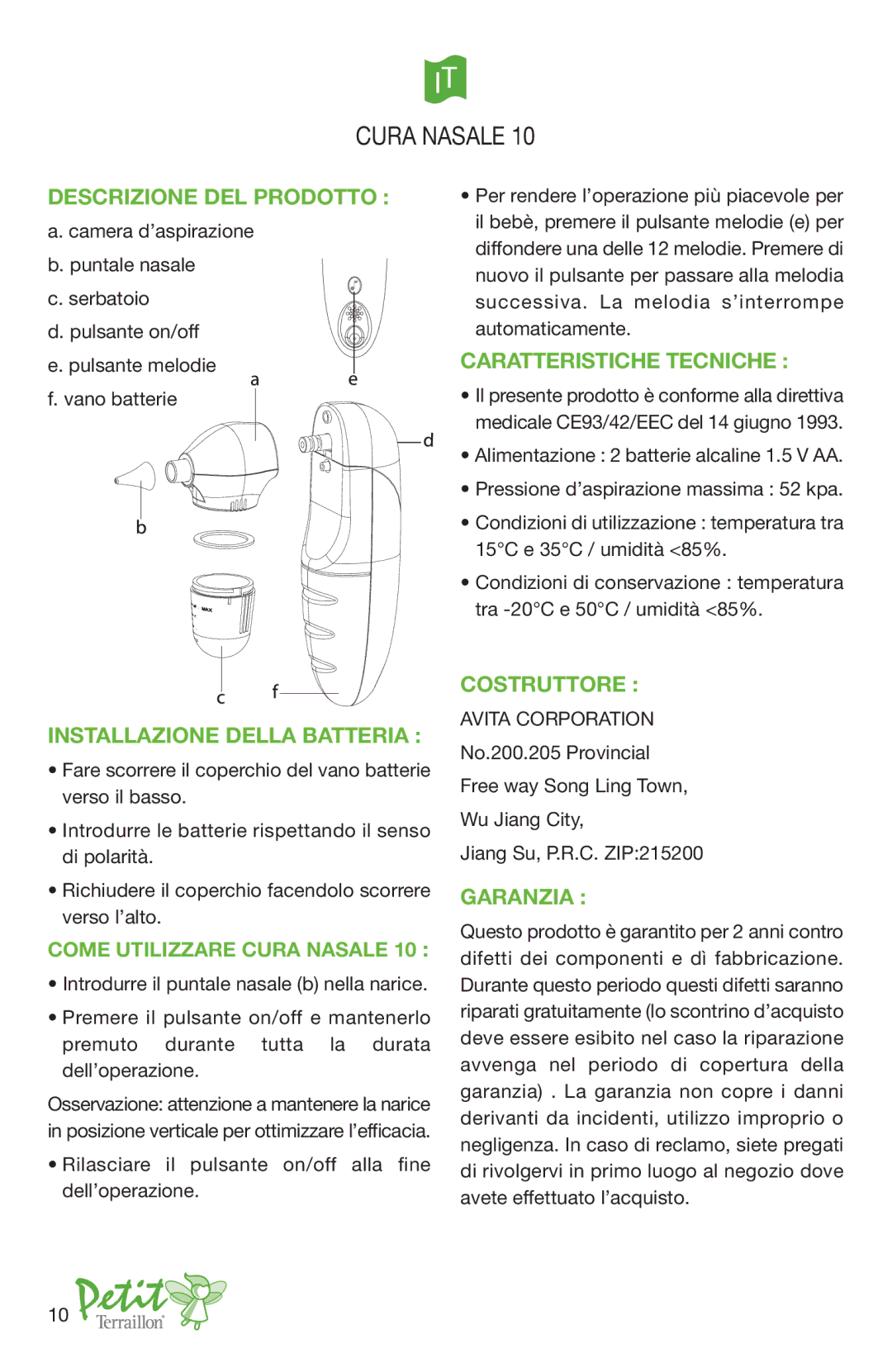 Terraillon 10 Descrizione DEL Prodotto, Caratteristiche Tecniche, Installazione Della Batteria, Costruttore, Garanzia 