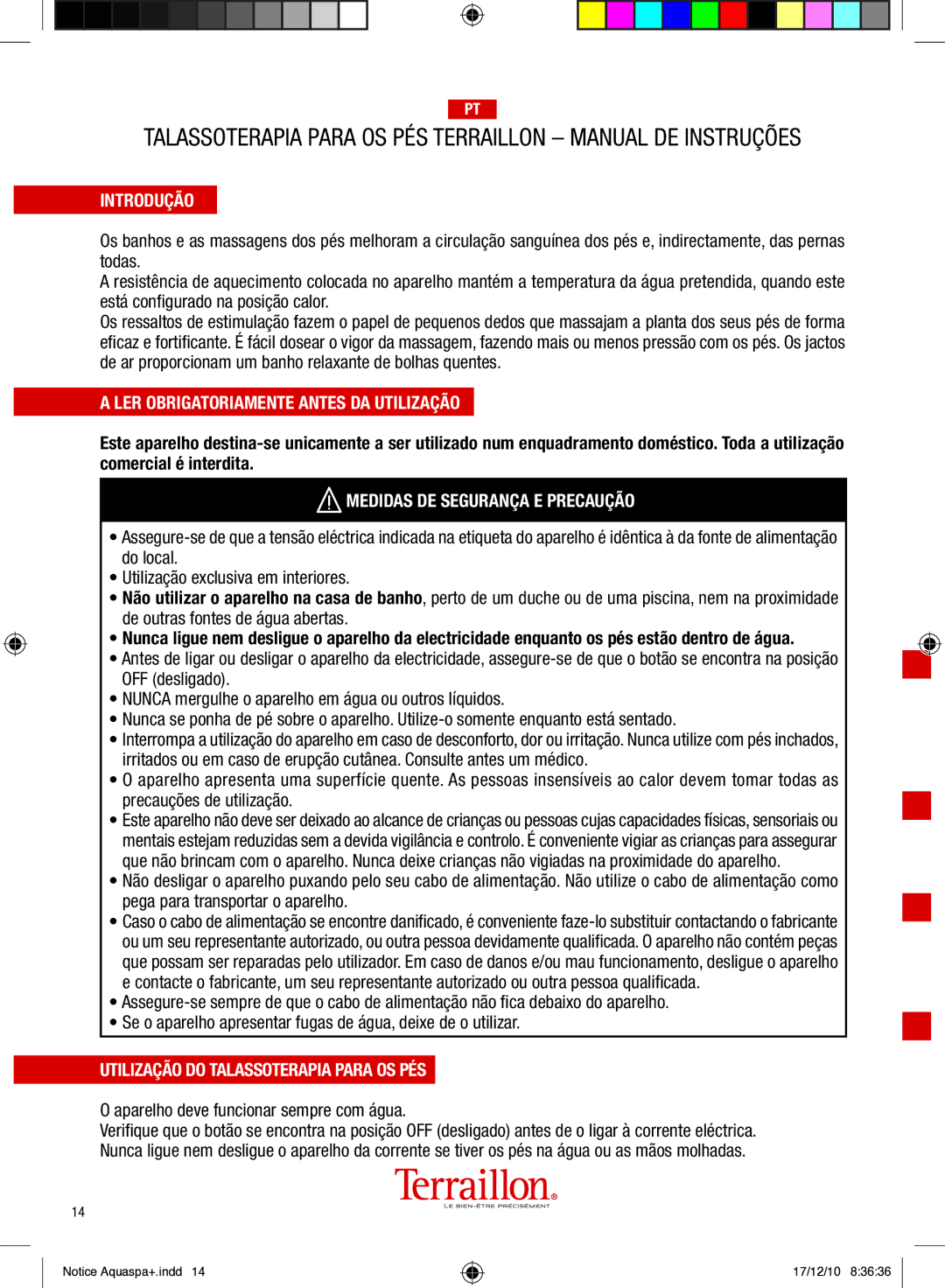 Terraillon IPX4 manual Introdução, LER Obrigatoriamente Antes DA Utilização, Medidas DE Segurança E Precaução 