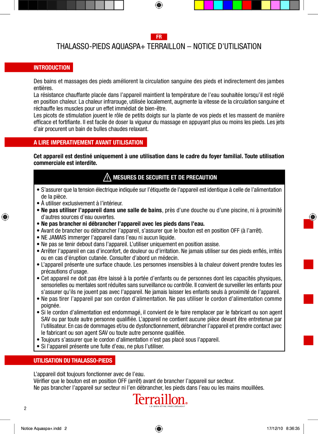 Terraillon IPX4 manual Introduction, Lire Imperativement Avant Utilisation, Mesures DE Securite ET DE Precaution 