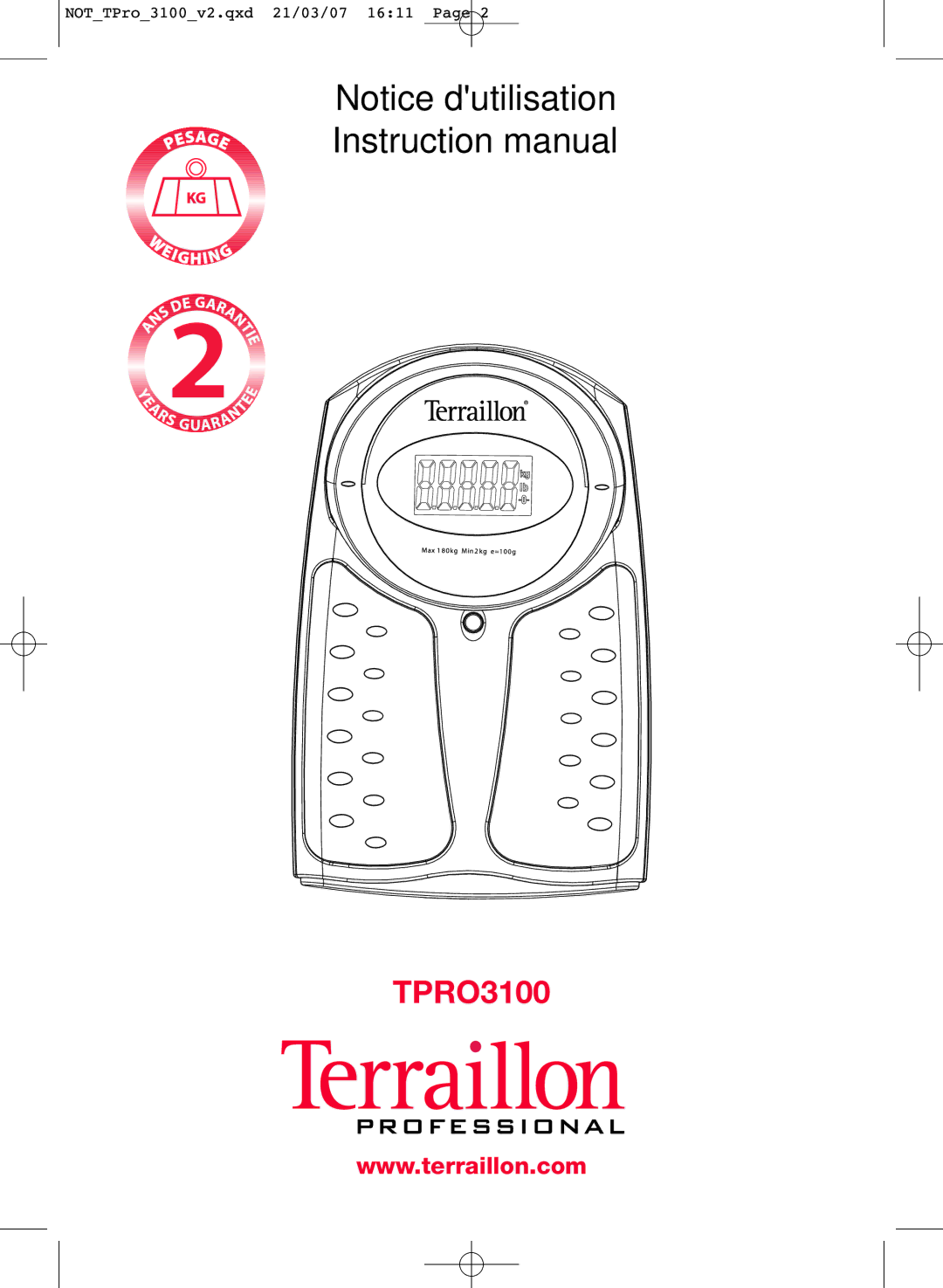 Terraillon TPRO3100 instruction manual 