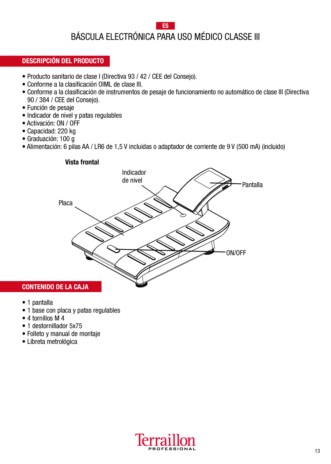 Terraillon TPRO5100 manuel dutilisation Descripción DEL Producto, Contenido DE LA Caja 