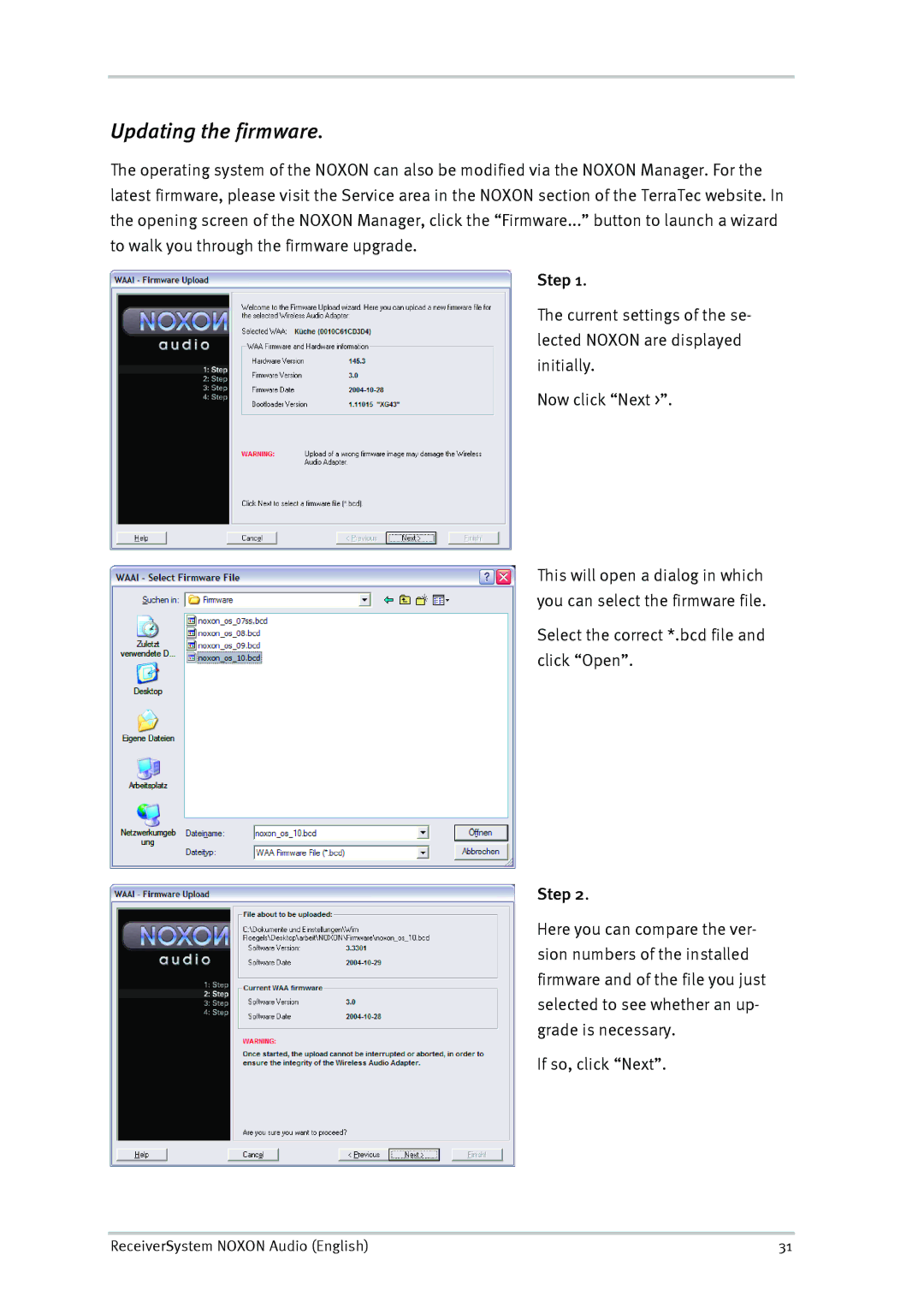 TerraTec Audio manual Updating the firmware, Step 