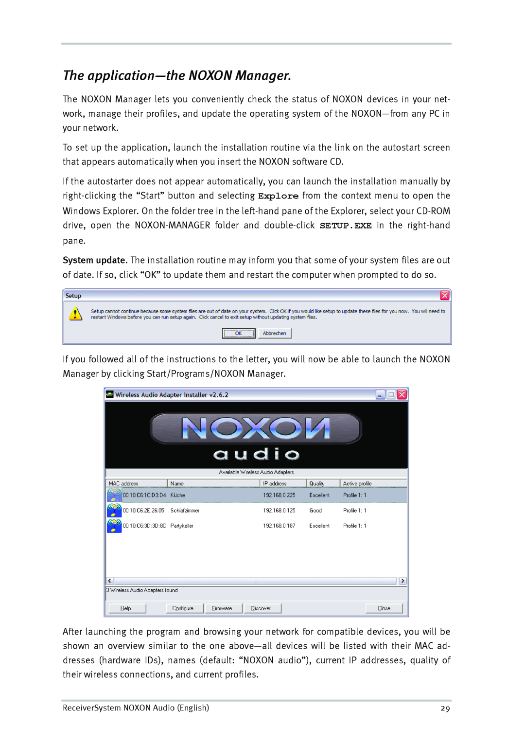 TerraTec manual The application-theNOXON Manager, ReceiverSystem NOXON Audio English 