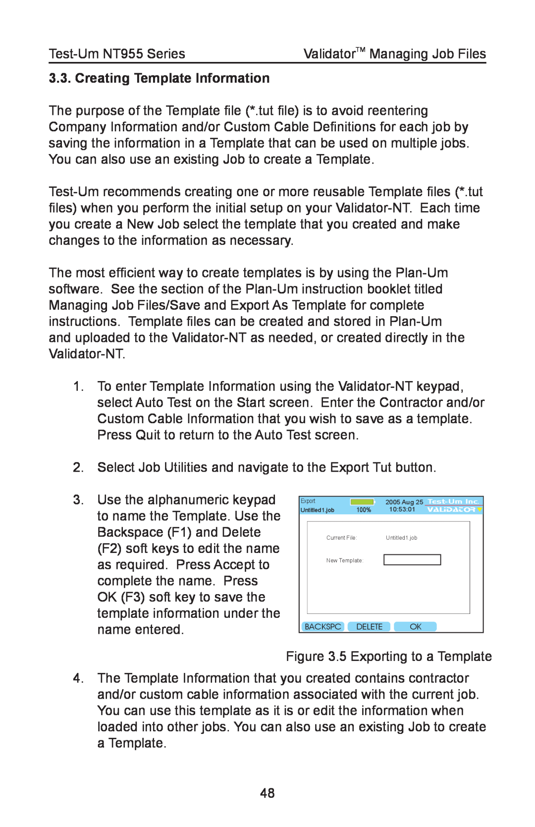Test-Um NT955 operating instructions Creating Template Information 
