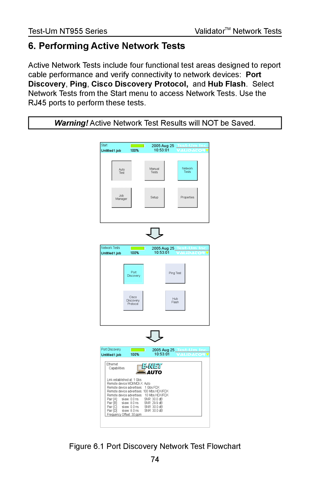 Test-Um NT955 operating instructions Performing Active Network Tests, E -Net, Auto, Ethernet, Capabilities 