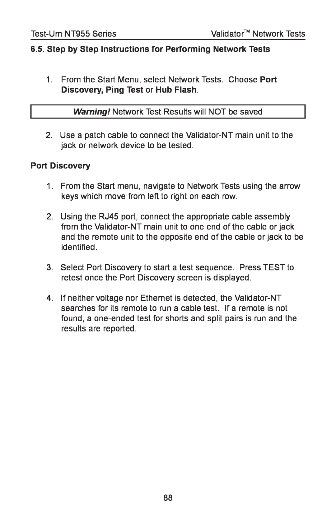 Test-Um NT955 operating instructions Step by Step Instructions for Performing Network Tests, Port Discovery 