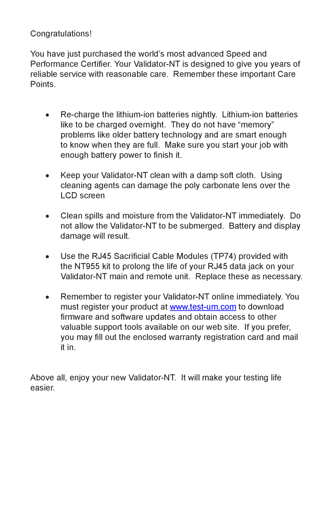 Test-Um NT955 operating instructions 