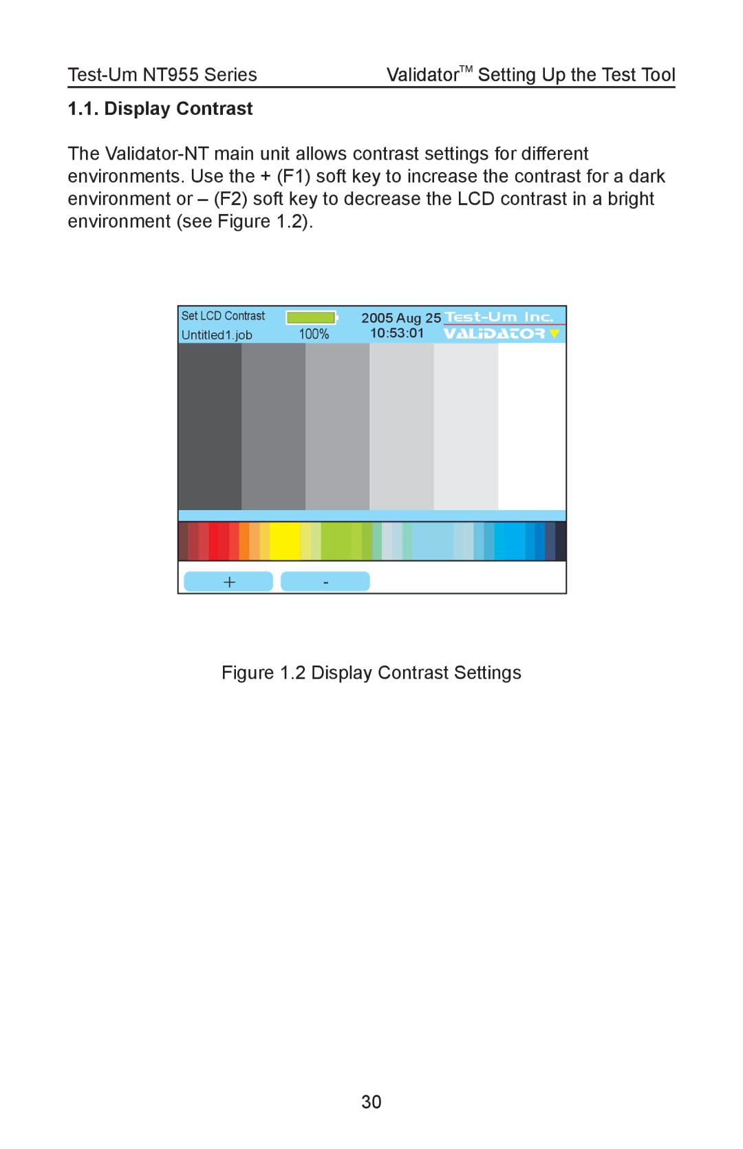 Test-Um NT955 operating instructions Display Contrast Settings 