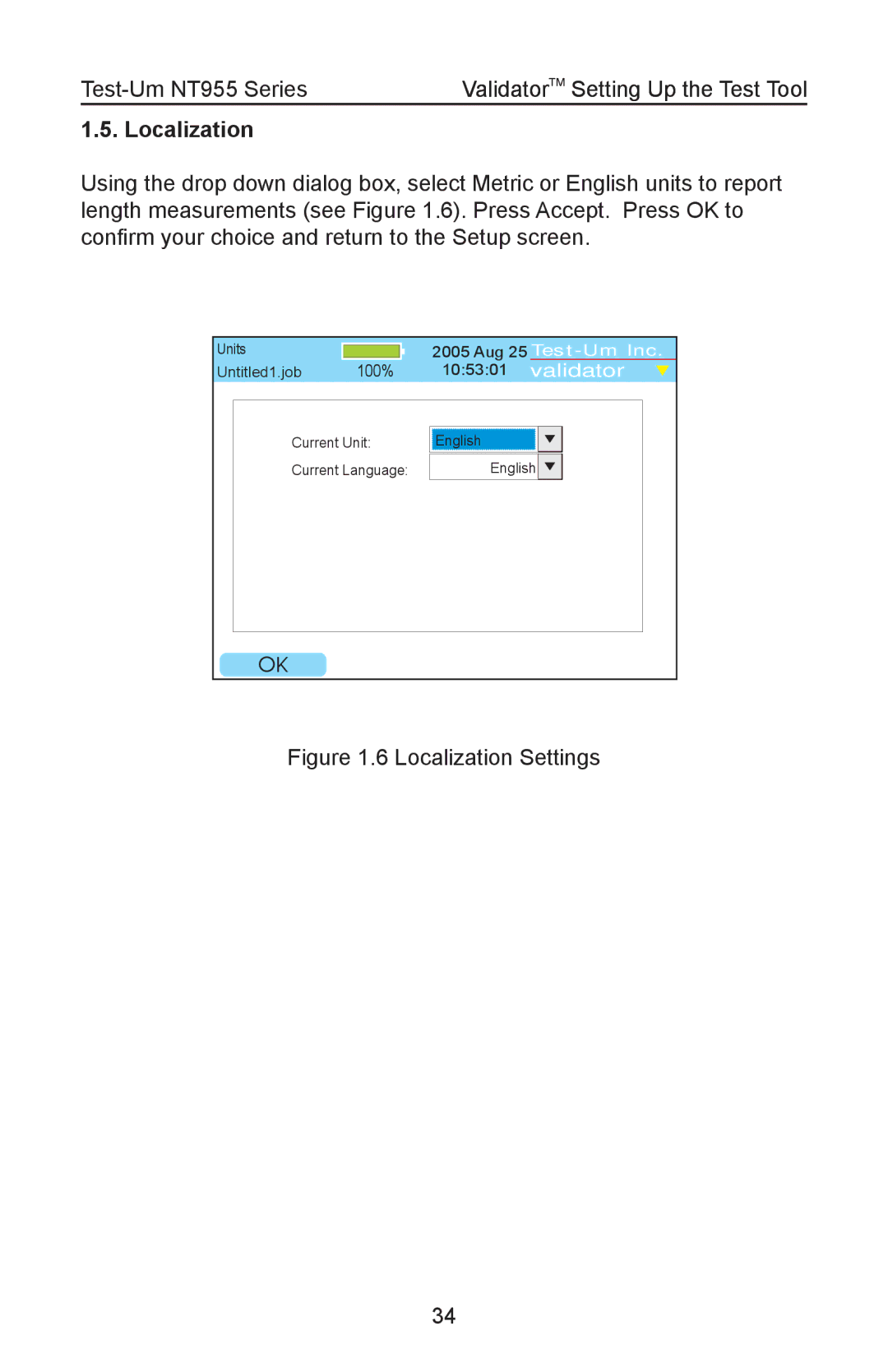 Test-Um NT955 operating instructions Localization Settings 