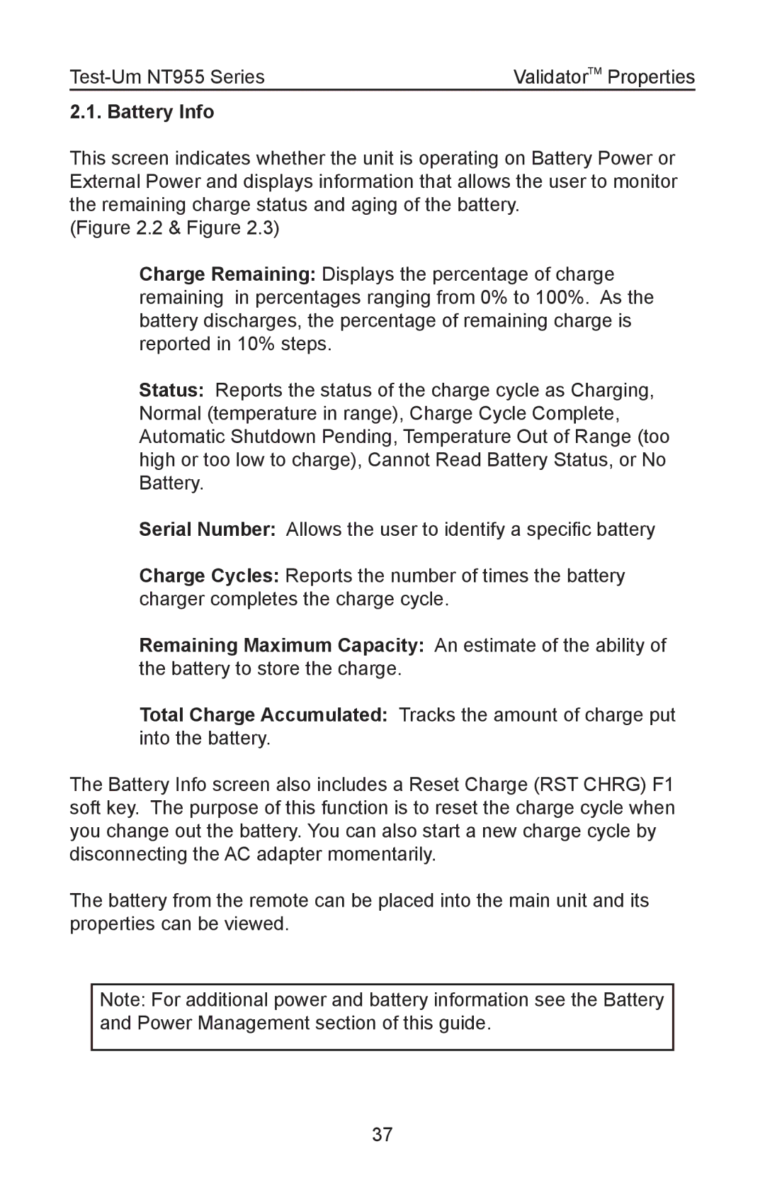 Test-Um NT955 operating instructions Battery Info 