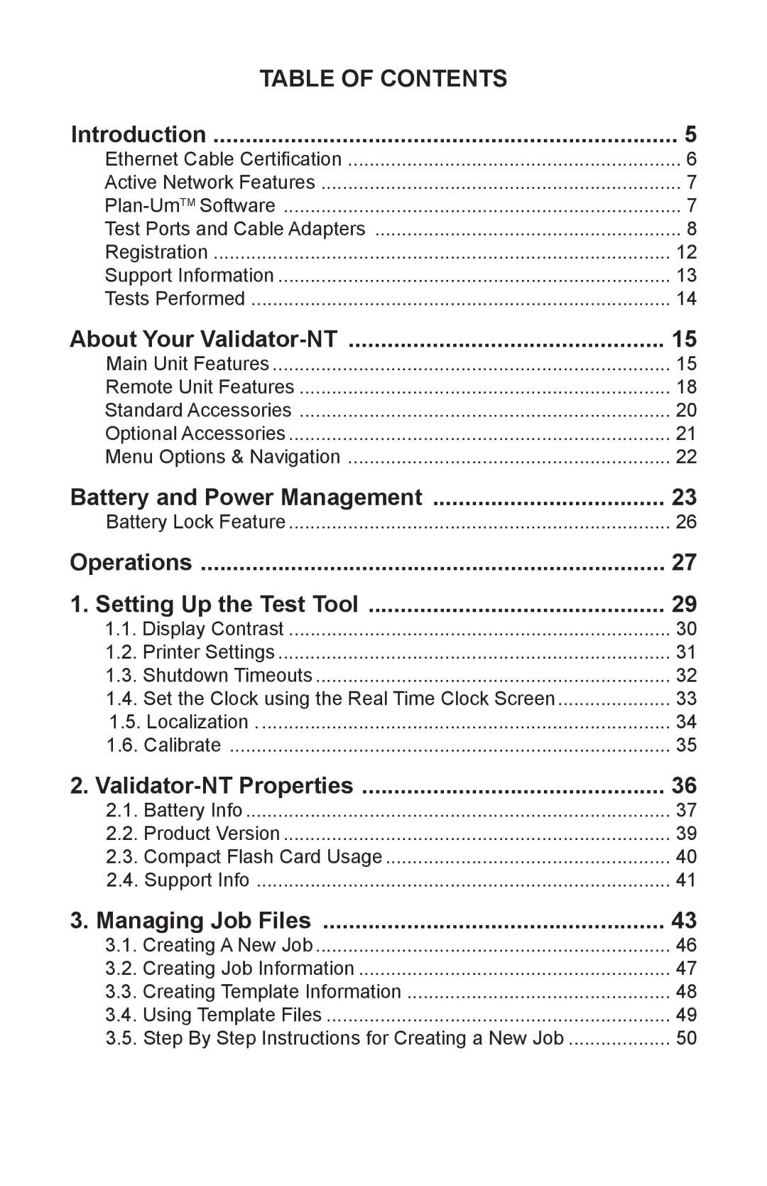 Test-Um NT955 operating instructions Table of Contents 