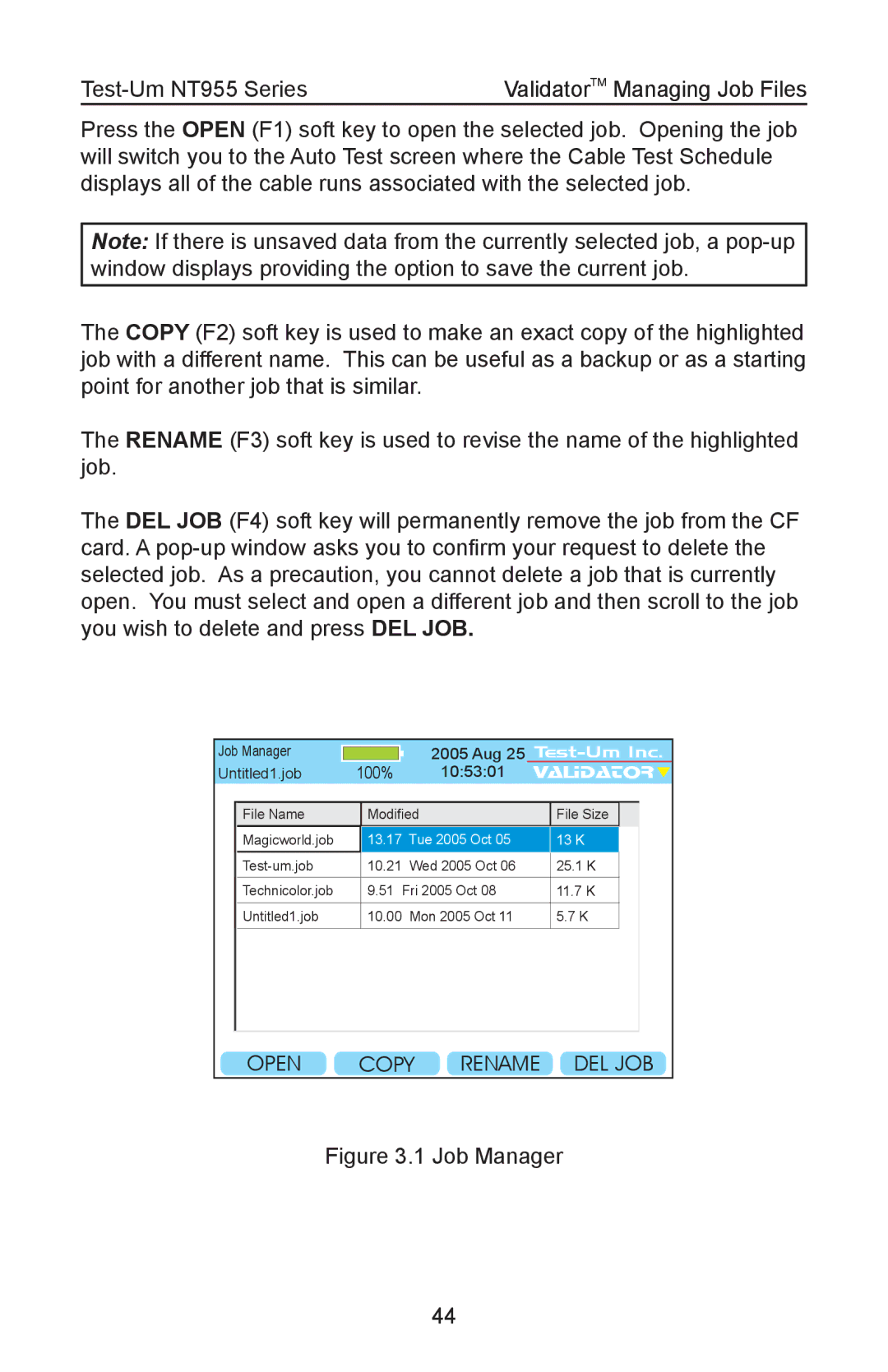 Test-Um NT955 operating instructions Job Manager 