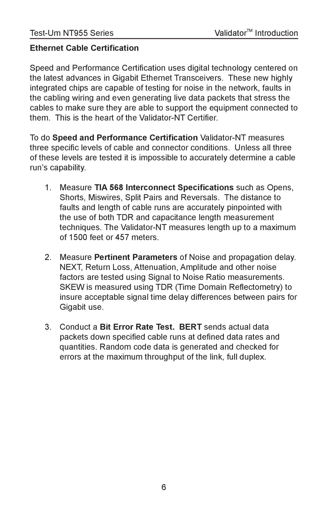 Test-Um NT955 operating instructions Ethernet Cable Certification 