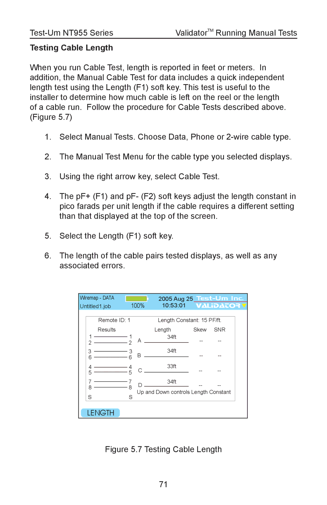 Test-Um NT955 operating instructions Testing Cable Length 